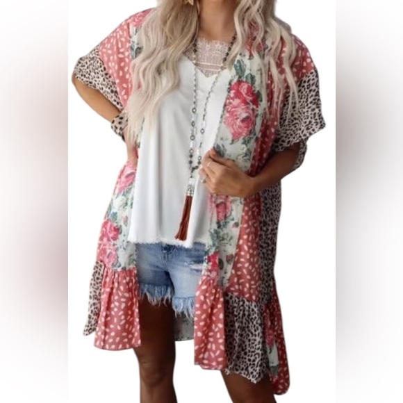 Umgee Floral  Animal Print Open Front Kimono Size S/M. E89 - Picture 6 of 15